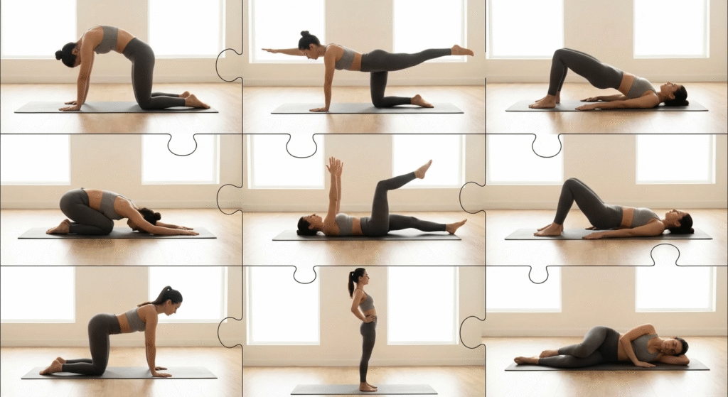 نمونه ای از حرکات اصلاحی کمر در تصاویر مشهود است